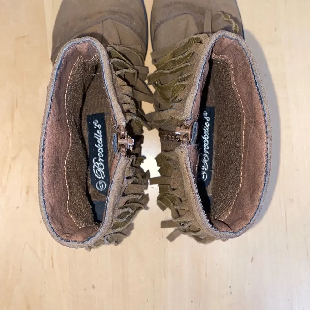 Suede Fringe Brown Booties - Picture 5 of 7